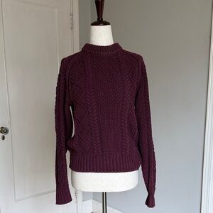 L.L. Bean Cable Knit Crewneck Sweater in Plum